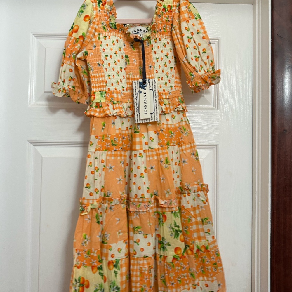 JessaKae mini orange blossom  Cream Patchwork Floral Tiered Girls' Dress